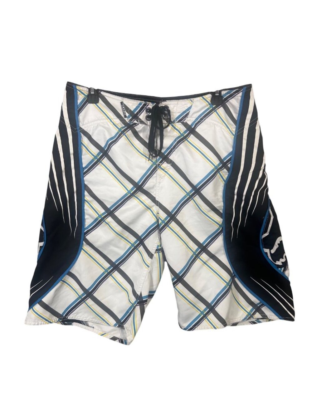 Fox Head Mens Plaid Boardshorts W/ Wax Comb & Bottle Opener Size 33 GUC